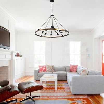 39.3" 8 Heads Chandelier Round Industrial Ceiling Mount Pendant Lamp Fixture NEW - Image 1 of 4