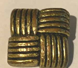 Large Square Vintage Button, Woven Design 1 1/4" Gold & Black Metalized Plastic - Picture 1 of 3