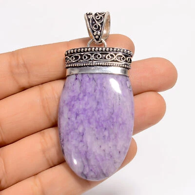 Colgante hecho a mano de plata 925 con piedras preciosas de charoita natural 2,5" ARP-5093 Foto 1 de 3