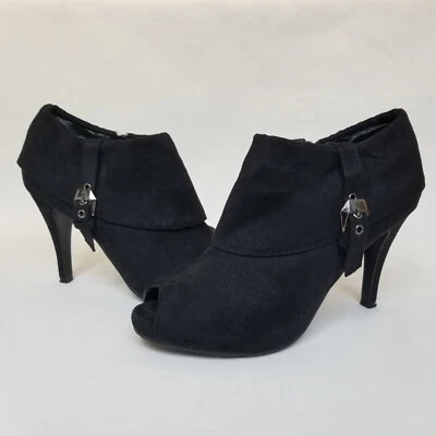 FOREVER Elegant Black 4" Heels Zipper Strap & Silver Buckle To Set Them off  7.5 - Image 1 of 4