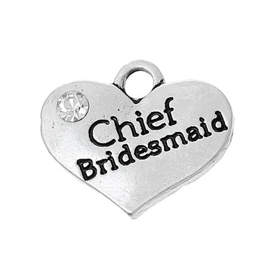 CHIEF BRIDESMAID WEDDING HEART CHARMS 5 ANTIGUOS DIMAS DE HONOR DE PLATA JEFA DE HONOR CORAZÓN ~Fiesta de boda ~ (86) REINO UNIDO