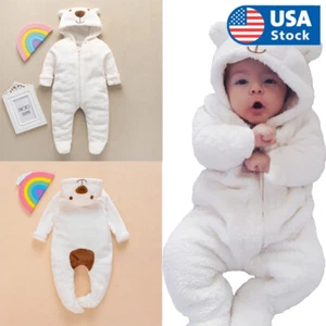 Newborn Baby Boy Girl Kids Cute Hooded Romper Jumpsuit Bodysuit Clothes Outfits - Picture 1 of 13