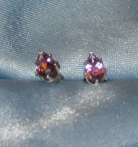 6MM X 4MM PEAR SHAPE AMETHYST- .925 STERLING SILVER STUDS - Picture 1 of 6