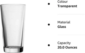 Pint Glasses perfect 20oz x  6 Barware Toughened Glass Home Bar Professional - Picture 1 of 4