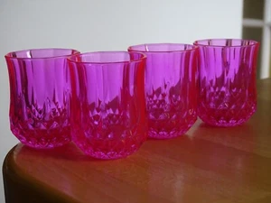 4 VINTAGES CORDIALS SHOT GLASSES CRYSTAL D'ARQUES LONGCHAMP COLOR PINK - Picture 1 of 8