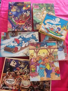 Vtg 80's-90's Puzzles, Ducktales, Pound Puppies, Smurfs COMPLETE -Lot of 7 - Picture 1 of 22