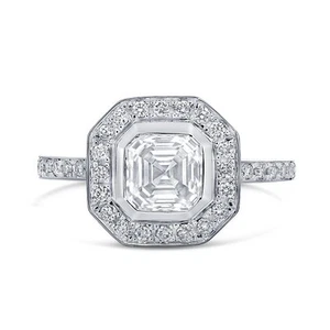 Forever One Asscher Moissanite & Diamond Engagement Ring A42 - Picture 1 of 3