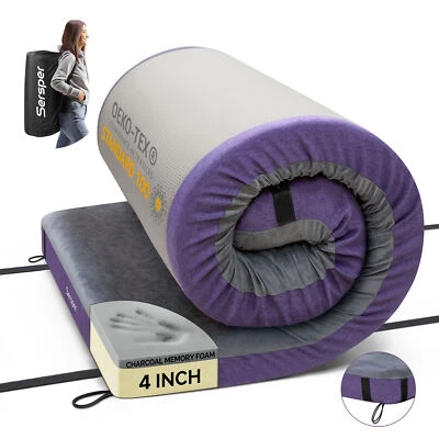 Almohadilla de colchón de espuma viscoelástica para camping, colchoneta portátil enrollable para dormir, 75*39*4 pulgadas Foto 1 de 4