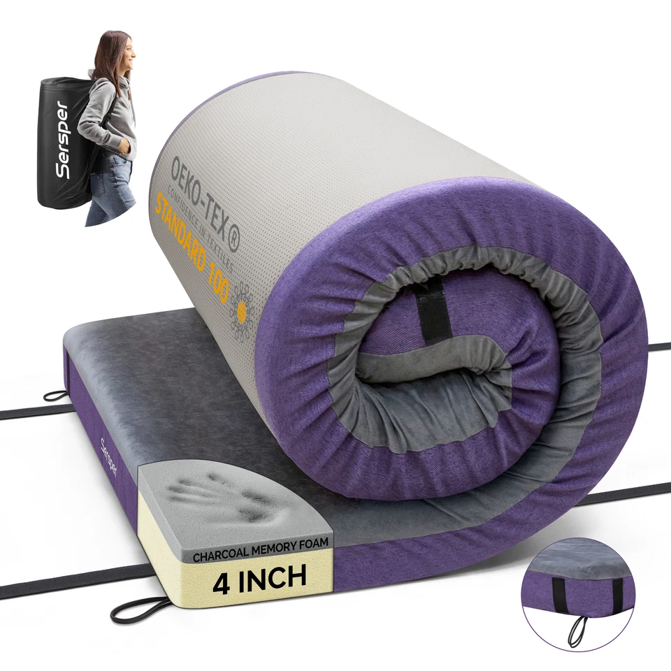 Memory Foam Camping Mattress Pad, Portable Roll Up Sleeping Mat, 75*39*4 inch - Image 1 of 4