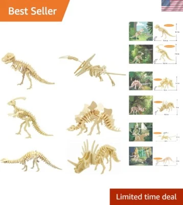 Eco-Friendly 3D Dinosaur Skeleton Puzzle - 6 Set Wooden Craft Kits for Kids - Image 1 of 4
