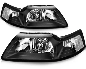 Par de lámparas de montaje de faros lentes transparentes carcasa negra para Ford Mustang 99-04 - Imagen 1 de 7