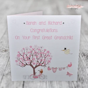 Personalised New Great / Grandparents Congratulations Card Boy Girl - Picture 1 of 12