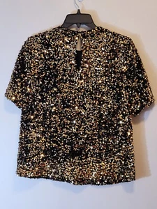 Alex Marie Fully Sequined Top Short Sleeve GOLD Full Lined Round Neck Sz S NWT - Picture 1 of 6