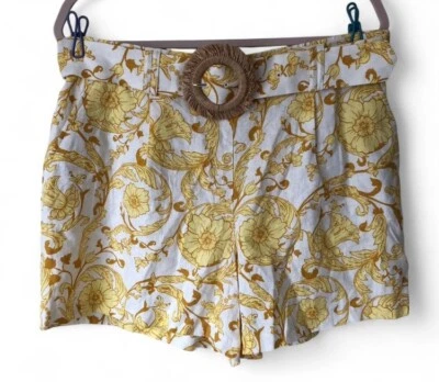 Pantalones Cortos Maison d'Amelie Paris Amarillo Floral Cinturón Rafia Mezcla Lino Talla 12 Foto 1 de 4