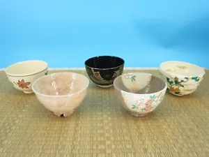 Japanische Keramik Shino-Ware Kyo-Ware signiert Chawan Matcha Teeschale 5 Stck. (00BAP - Bild 1 von 23