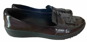Fitflop Women Loafer Shoe Patent Leather Kiltie Fringe Comfort Burgundy Brown 10 - Picture 1 of 8