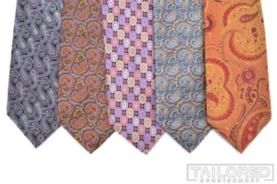 Lote de 5 - Corbatas de lujo ALTEA multicolor Geo Paisley 100 % seda para hombre Foto 1 de 4