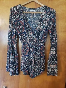 Abercrombie & Fitch Romper Womens Sm Flowy Floral Bell Sleeve V-Neck Summer Boho - Picture 1 of 8