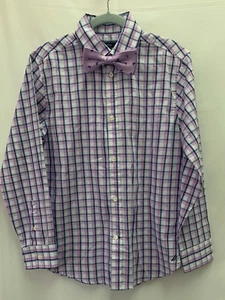 NWT - NAUTICA purple plaid Dress Shirt with Bowtie - Youth 10 - Picture 1 of 9