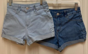 LOT of 2 Girls H&M Blue Stretch Denim Cuffed Shorts (Size 10) - Picture 1 of 7