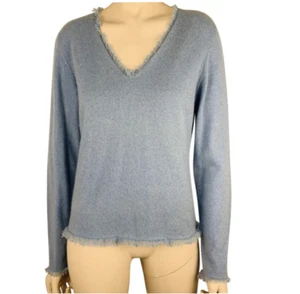COLLECTION FIFTY NINE BLOOMINGDALES BLUE CASHMERE SWEATER, V NECK, FRINGE, SMALL - Picture 1 of 6