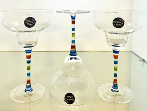 Margarita's & Merlot Margarita Glasses Set Of 3 Multi-Colored Stems  7 3/4” T - Picture 1 of 10