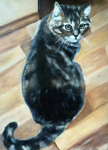 Cat portrait Original oil painting Wall art Gift Pet art 100% Handmade 12x16 in - Picture 1 of 7