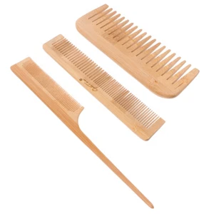 3PCS Bamboo Hair Brushes Fine and Wide Tooth Hair Styling Comb Rat Tail Comb - Picture 1 of 12