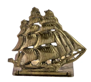 Vintage Solid Brass MCM Clipper Ship Schooner Wall Hanging Art Piece - Picture 1 of 8