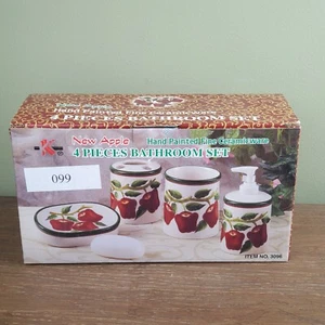KK Merchandise Keramik Badezimmer Set Äpfel Zahnbürste Seifenbecher handbemalt - Bild 1 von 4