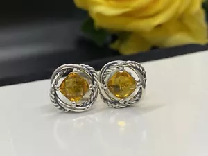David Yurman Silver Infinity Stud Earrings with Citrine 7mm Stone Beautiful - Picture 1 of 8