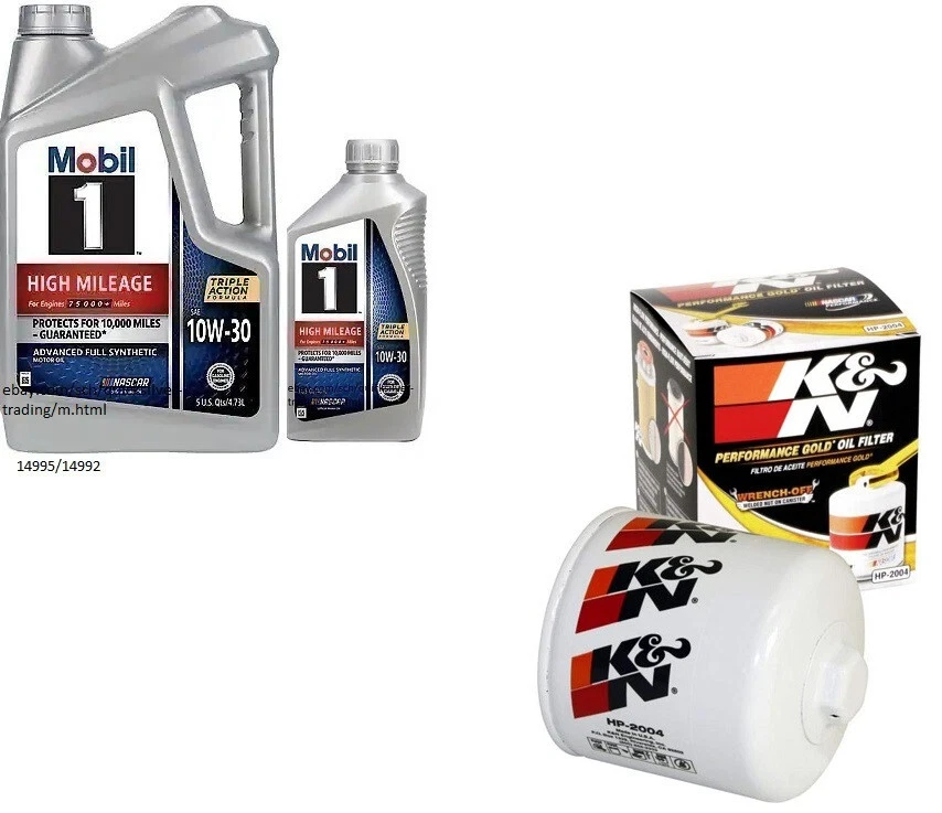 Mobil1 10W30 Full Syn. Aceite de motor H/M - 6 cuartos de galón con filtro de aceite K&N HP-2004 Foto 1 de 1