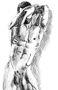 Drawing Naked Young man with penis Expressionism Black and whit Original art 8х6 - Picture 1 of 3