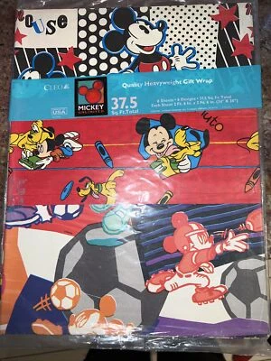 Винтажная новая запечатанная подарочная оберточная бумага CLEO DISNEY MICKEY — 6 листов - Изображение 1 из 4