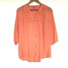 Woman Within Shirt Womens Medium Orange Button Down 3/4 Sleeve Blouse Top