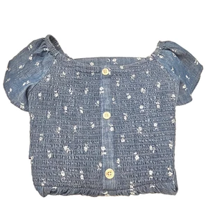 NWT Girl's 16/18 (XXL) Chambray Dress w/Floral Design Smocked Bodice Cat & Jack - Picture 1 of 9