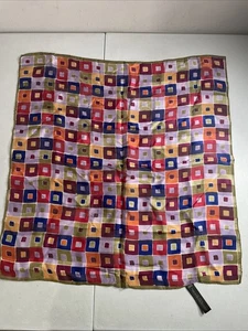 Vintage Echo 100% Silk Square Scarf w/ Multicolored Geometric Pattern of Squares - Picture 1 of 4