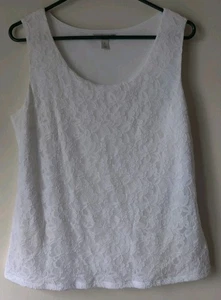 Dana Buchman Tank Top Women's White Lace Overlay Scoop Neck Romantic Size Large - Picture 1 of 5