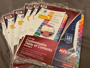6 Pks Avery Classic 1-12 Tab Customizable Table Contents Dividers 11141 - Picture 1 of 1