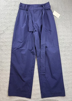 A New Day Pants Womens 2 Navy Belted Tie Waist Wide Leg High Rise Nylon - Image 1 of 4