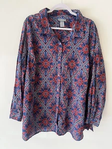 Catherines Shirt Womens 2X Button Front 100% Cotton Tunic Top - Picture 1 of 13