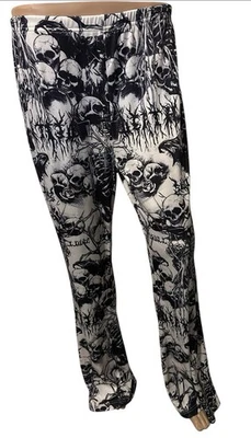 Pantalón con estampado de calaveras XL gótico Halloween espeluznante acampanado pierna cómodo Foto 1 de 4