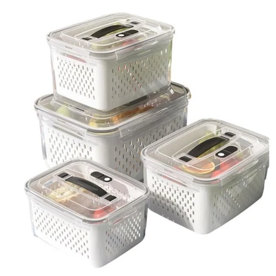 4X Lebensmittel Lagerung Container Kühlschrank Organizer Tragbare Frischhalten - Image 1 of 4