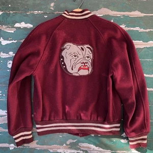 True Vintage Wool Varsity Letterman Bomber With Big Bulldog Patch - Picture 1 of 10