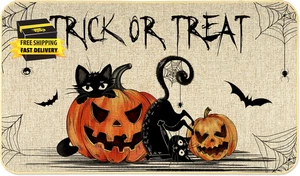 Halloween Doormat Black Cat and Pumpkin Door Mat Trick or Treat with Non-Slip Ba - Picture 1 of 7