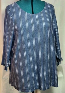 W5 Anthropologie Women’s Denim Blue  3/4 Sleeve Ruffle Embroidered Blouse 1XL - Picture 1 of 9