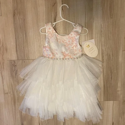 American Princess Girls Dress Size 4 Embroidered Floral Layered Skirt Pink White - Image 1 of 4