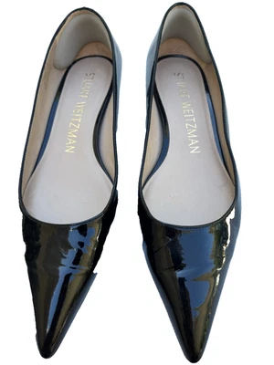Stuart Weitzman Emilia Ballet Plano Negro Charol Punta Zapatos 8.5  Foto 1 de 4