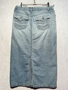 Christopher Banks Skirt Women’s 4 Blue Denim Jean Light Wash Embroidered Slit - Picture 1 of 7