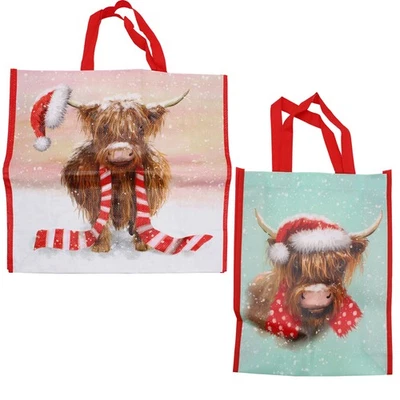 DESIGN GROUP LTD Large Christmas Gift Bag Highland Cow Xmas Presents Bag - Choose Design